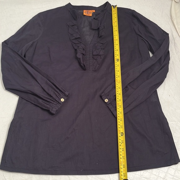 Tory Burch navy blue lightweight ruffle neckline tunic top - Picture 8 of 14